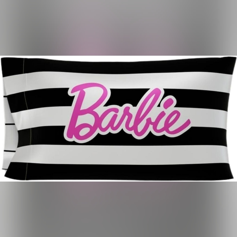 Barbie Logo Stripe Pillow Slip- Black & White with Pink Script (🛍 6/$36)
